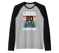 Niveau 20 Débloqué Funny 20 Year Old Gamer 20e Anniversaire Manche Raglan