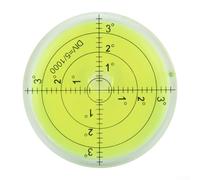Niveau à bulle circulaire, liquide jaune vert fluo, matériau PMMA, ligne de division noire, échelle circulaire 123