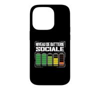 Niveau De Batterie Sociale Humour Drôle Introverti Fatigué Coque pour iPhone 14 Pro