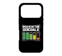 Niveau De Batterie Sociale Humour Drôle Introverti Fatigué Coque pour iPhone 17 Pro