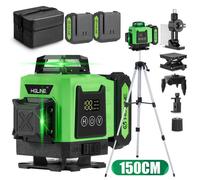 Niveau Laser 16 Lignes, 4X 360 En Croix Faisceau Vert + Trépied 150cm - HGLINE - 2X 6AH Batteries