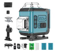 Niveau Laser 16 Lignes Vert 4D (4x360°), Mode Pulsé Extérieur & Réglage de Luminosité, Source Laser Haute Précision, Ultra-stable, 2x Batteries 2400mAh, Télécommande & Portée 150m