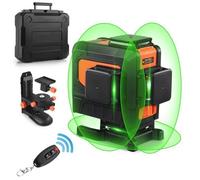 Niveau laser 3 x 360 degrés à lignes croisées vertes avec télécommande, magnétique réglable et batterie Li-ion rechargeable 5200mAh