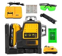 Niveau laser 360° 12 lignes 12V-Niveau Laser Autonivelant sans Fil avec Faisceaux verte,1 batterie,Chargeur et Coffret-Distance 10m