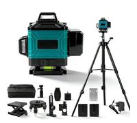 Niveau Laser 360 Autonivelant, 4D 16 Lignes Laser Chantier Lazer Niveaux Lazer Vert Pointeur Avec 2 x 4800mah Batteries, 1.2m Trepied, Télécommande, Support Rotatif Pour Travaux De Construction