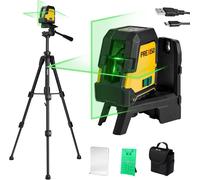 Niveau Laser 360° Autonivelant avec Trepied PREXISO, Horizontal/Croix/Vertical Niveau Laser Vert, Rechargeable, Distance de Travail 30 M, pour Construction, Carrelage, Renovation