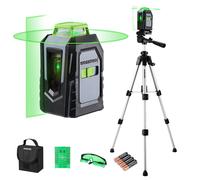 Niveau Laser 360° Autonivelant avec Trepied WORKPRO, Laser Chantier avec Horizontal et Vertical Laser, Plaque Cible, Lunettes Vertes, Ideal pour Decoration, Plafonds, Carrelage et Ajustements Precis