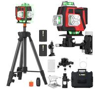 Niveau Laser 360 Autonivelant, Lazer Niveaux Vert 4 x 360°, Niveau laser 4D 16 lignes Auto-nivelant, Laser Chantier, IP54 Waterproof, avec 2 * 2600 mAh Batteries et Télécommande (A)