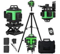 Niveau Laser 360 Autonivelant, Lazer Niveaux Vert 4 x 360°, Niveau laser 4D 16 lignes Auto-nivelant, Laser Chantier, IP54 Waterproof, avec 2 * 2600 mAh Batteries et Télécommande (avec Trépied+Boîte)