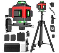 Niveau Laser 360 Autonivelant, Lazer Niveaux Vert 4 x 360°, Niveau laser 4D 16 lignes Auto-nivelant, Laser Chantier, IP54 Waterproof, avec 2 * 2600 mAh Batteries et Télécommande (B+avec Trépied)