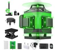 Niveau Laser 360 Autonivelant, Lazer Niveaux Vert 4 x 360°, Niveau laser 4D 16 lignes Auto-nivelant, Laser Chantier, IP54 Waterproof, avec 2 * 2600 mAh Batteries et Télécommande (16 lignes)