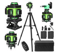 Niveau Laser 360 Autonivelant, Niveau Laser Vert 16 Lignes Horizontal et Verticale, Laser Chantier pour la Décoration de Maison, lazer niveaux à ligne croisée avec trépied et 2× 2600mAh Batteries