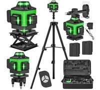 Niveau Laser 360°, Lazer Niveaux Vert 4 x 360°Auto-Nivelant Laser 4D 16 Lignes Laserr, Laser Chantier, 2× 2400mAh Batteries, Télécommande, Pour Pose de Carrelage, Décoration Intérieure (avec Trépied)