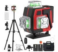 Niveau Laser 360°x 4, 16 Lignes 4D Niveau laser Vert Auto-nivelant Outil de Niveau, Niveau Laser, avec Télécommande Intégrée Batterie Rechargeable 2 * 2400 mAh (Avec trépied)