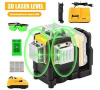 Niveau laser 3D à faisceau vert, 12 lignes, ligne verte, auto-chute, 360 horizontal et vertical, injuste, batterie 12V, Niveau