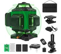 Niveau laser 4 x 360°,16 Lignes 4D Autonivelant Niveau Laser Chantier,Croix Vert laser chantier,IP54,Horizontal/Vertical 360° with Télécommande & Étui de Transport,Batterie Rechargeable 2 * 2400 mAh
