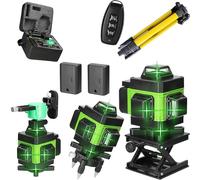 Niveau Laser 4 x 360°, 4D 16 Lignes, Rotatif Horizontal Vertical, Nivellement Automatique, avec Trépied, 2 Batteries Rechargeables