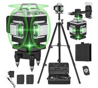 Niveau Laser 4 x 360° Autonivelant, Lazer Niveaux 4D 16 Lignes Laser avce 2 x 2400mAh Batterie, Trépied Réglable, Base Rotative, Télécommande & Mallette,IP54 Étanche et Anti-Poussière (Couleur Argent)