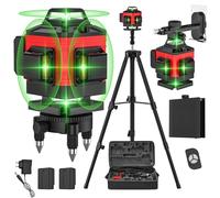 Niveau Laser 4 x 360° Autonivelant, Lazer Niveaux 4D 16 Lignes Laser avec 2 x 2400mAh Batterie Rechargeable, Nivellement Automatique, Support Réglable, Base Rotative, Télécommande, IP54