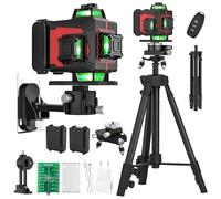 Niveau Laser 4 x 360°, Laser Chantier avec Télécommande et Trépied,4D 16Lignes,Batterie Rechargeable,Niveau Laser 360 Autonivelant,Laser Vert pour Travaux de Construction (2x3600mA)