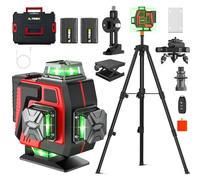 Niveau Laser 4 x 360°, Laser Chantier avec Télécommande et Trépied,4D 16Lignes,Batterie Rechargeable,Niveau Laser 360 Autonivelant,Laser Vert pour Travaux de Construction (2x2400mAh)