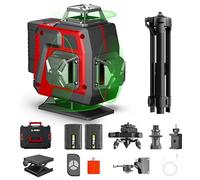 Niveau Laser 4D 16 lignes, 4 x 360° Autonivelant Niveau Laser Vert, Niveau Laser avec Trepied, Batterie Rechargeable 2 * 2400 mAh, avec Télécommande, pour Travaux de Construction