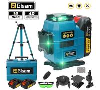 Niveau laser 4D Gisam 16 lignes, auto-nivelant, faisceau vert puissant, 360° horizontal et vertical, compatible avec les batteries Makita 18V No Battery No Plug
