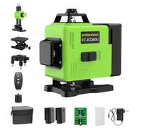 Niveau Laser 4D Vert 360° Autonivelant - 16 Lignes avec Luminosité Réglable, 2 x 2400 mAh Batteries et Base de Micro-ajustement - Kit de Précision avec Sacoche de Protection