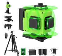 Niveau Laser 4D Vert 360° Autonivelant - 16 Lignes avec Luminosité Réglable, 2 x 2400 mAh Batteries et Base de Micro-ajustement - Kit de Précision avec Sacoche de Protection