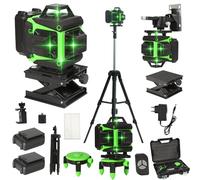 Niveau Laser 8/16,Niveau Laser Vert,Laser Chantier 3D/4D avec Fonction D'ajustement Automatique,Outil de Nivellement à Batterie Rechargeable par USB, IP54 étanche à l'eau et à Poussière (avec Trépied)