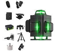 Niveau laser auto-nivelant, 16 lignes 4x360 ° Horizontal et vertical ligne transversale Niveau avec batterie 4800mAh, support rotatif magnétique et mallette de transport (16 lignes faisceau vert)