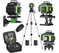 Niveau Laser Autonivelant 360° X 4, Geevorks Lazer Niveaux Chantier 4d 16 Lignes Laser, Mode Impulsion ExtéRieur, 2 X Batterie,Nivellement Automatique, Support Rotatif, TéLéCommande