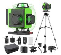 Niveau Laser Autonivelant 360° X 4, Lazer Niveaux Chantier 4d 16 Lignes Laser, Mode Impulsion ExtéRieur, 2 X Batterie,Nivellement Automatique, Support Rotatif, TéLéCommande (Vert avec trépied)