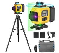 Niveau Laser Autonivelant 4 x 360°, Niveaux Laser Chantier 4D 16 Lignes avec Trépied, Base Pivotante à 360° et Fenêtre, 4 Couleurs, Mode Pulsé, Télécommande et 2 Batteries de 4800 mAh (Avec Trépied)