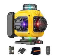 Niveau laser Autonivelant 4 x 360°, Rotatif Niveau Laser 4D 16 Lignes, Laser Chantier avec base pivotante à 360° et fenêtre, 4 couleurs, affichage de la puissance, Télécommande et 1 Batterie 4800mAh