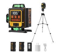 Niveau Laser avec Trepied 360° x 4,ASOBRIS 4D 16 Lignes Laser Chantier Autonivelant,Lazer Niveaux Vert Laser Exterieur,Laser Niveau 2x2400mAh Batterie,Support Rotatif Télécommande Mode Impulsion (1)