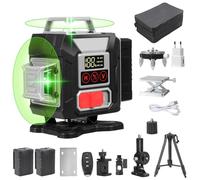 Niveau Laser avec Trepied, 4D 16 Lignes Niveau Laser 360 Autonivelant, 2x2400mAh Batteries, Affichage LED, Étanche et Anti-poussière, avec télécommande support mural (16Lignes-Trépied)