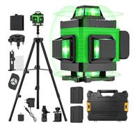 Niveau laser avec Trepied, 4D 16 Lignes Niveau Laser 360 Autonivelant avec 2 x 2400 mAh Batterie, Laser Chantier avec Télécommande pour les Travaux de Construction et de Bricolage d'Intérieur (Vert)