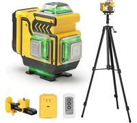 Niveau Laser avec Trepied - cjumel 4 x 360° Vert Autonivelant Niveaux Laser Chantier, 4D 16 Lignes Rotatif Laser Level en Croix avec 1.6 M Trépied, Batterie 5400mAh, Télécommande