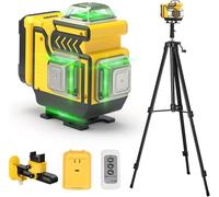 Niveau Laser avec Trepied - cjumel 4 x 360° Vert Autonivelant Niveaux Laser Chantier, 4D 16 Lignes Rotatif Laser Level en Croix avec 1.6 M Trépied, Batterie 5400mAh, Télécommande