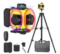 Niveau Laser Chantier Autonivelant 360° x 4, Lazer Niveaux 4D 16 Lignes Couleur Laser avec Trépied, Autonivellement et Mode Pulsé Extérieur, Télécommande, Base Rotative et Fenêtres