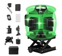 Niveau Laser Chantier Autonivelant 360° x 4,Lazer Niveaux 4D 16 Lignes Laser,2 x Batterie,IP54 Étanche et Anti-Poussière Niveau Laser vert (A)