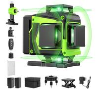 Niveau Laser Chantier Autonivelant 360° x 4, Lazer Niveaux 4D 16 Lignes Laser, Autonivellement et Mode Pulsé Extérieur, 2 x Batterie, Nivellement Automatique, Support Rotatif, Télécommande