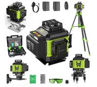 Niveau Laser Chantier Autonivelant 360° x 4, Lazer Niveaux 4D 16 Lignes Laser, Autonivellement et Mode Pulsé Extérieur, 2 x Batterie, Nivellement Automatique, Support Rotatif, Télécommande, Trépied