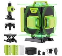Niveau Laser Chantier Autonivelant 360° x 4, Lazer Niveaux 4D 16 Lignes Laser, Autonivellement et Mode Pulsé Extérieur, 2 x Batterie, Nivellement Automatique, Support Rotatif, Télécommande