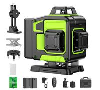 Niveau Laser Chantier Autonivelant 360° x 4, Lazer Niveaux 4D 16 Lignes Laser, Autonivellement et Mode Pulsé Extérieur, 2 x Batterie, Nivellement Automatique, Support Rotatif, Télécommande