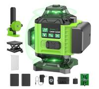 Niveau Laser Chantier Autonivelant 360° x 4, Lazer Niveaux 4D 16 Lignes Laser, Autonivellement et Mode Pulsé Extérieur, 2 x Batterie, Nivellement Automatique, Support Rotatif, Télécommande