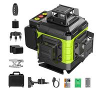 Niveau Laser Chantier Autonivelant 360° x 4, Lazer Niveaux 4D 16 Lignes Laser, Autonivellement et Mode Pulsé Extérieur, 2 x Batterie, Nivellement Automatique, Support Rotatif, Télécommande