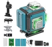 Niveau Laser Chantier Autonivelant 360° x 4, Lazer Niveaux 4D 16 Lignes Laser, Autonivellement et Mode Pulsé Extérieur, 2 x Batterie, Nivellement Automatique, Support Rotatif, Télécommande