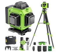 Niveau Laser Chantier Autonivelant 360° x 4, Lazer Niveaux 4D 16 Lignes Laser, Autonivellement et Mode Pulsé Extérieur, 2 x Batterie, Nivellement Automatique, Support Rotatif, Télécommande, Trépied